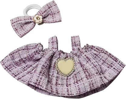 17cm Doll Clothes - Luxury Chic Style Set for 5.91-6.7“ (15-17cm) Dolls, Cute Premium Fashion Doll Outfit with Accessories -Purple Plaid Tweed Dress +Plaid Bow