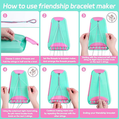 Arts and Crafts for Kids Ages 8-12,Friendship Bracelet Making Kit for Girl,Kids Jewelry Making Kit with 28 Pre-Cut Threads,Christmas Birthday Gifts for Ages 6 7 8 9 10 11 12 Year Old-LightBlue/Pink