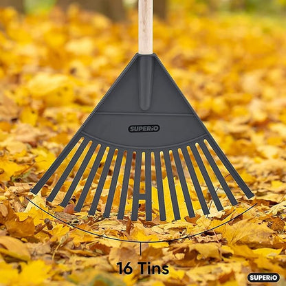 Orange Kids Size Rake, Kids Rake for Lawn with Hardwood Handle, Durable Plastic Head to Sweep Leaves on Lawn and Tidying Up The Garden, 34" by Superio