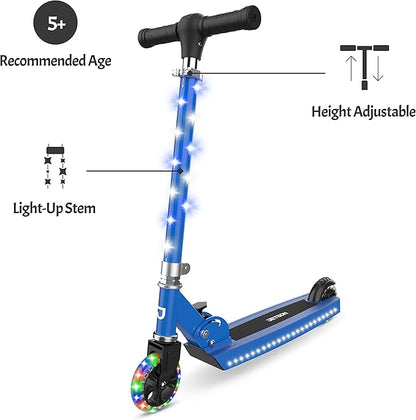 Jetson Jupiter Kids 2-Wheel Light-Up Kick Scooter, LED Lights on Handlebar, Stem, Wheels & Deck, Adjustable Handlebar, Rear Brake, Easy-Folding Mechanism, Ages 5+