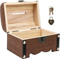 Vintage Piggy Bank Wooden Treasure Chest Decorative Wood Storage Box with Heart-Shaped Lock for Wedding Home Decor