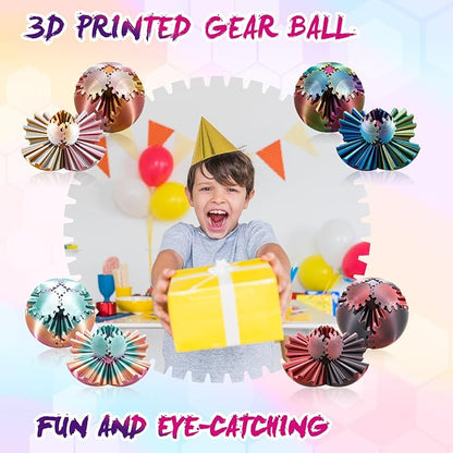 Gear Ball-3D Printed Gear Sphere,3D Printed Spin Ball Cube Fidget Toy,The Steampunk Whirling Wonder Fidget Ball Toy (Candy Rainbow)