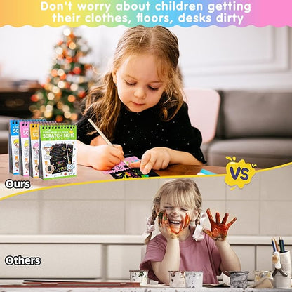 24 Pack Scratch Arts and Crafts Notebooks, Rainbow Art Scratch Note, Stuffers Essentials Gifts for Kids Ages 4-8 Birthday Party Favors Classroom Prizes