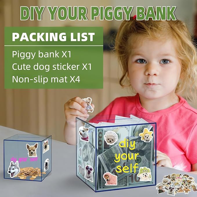 Clear Piggy Bank for Adults/Kids, Acrylic Unopenable Money Box for Cash Coin Saving, Must Break to Open, Money Saving Jar for Adults Boys Girls, Size 5.9''
