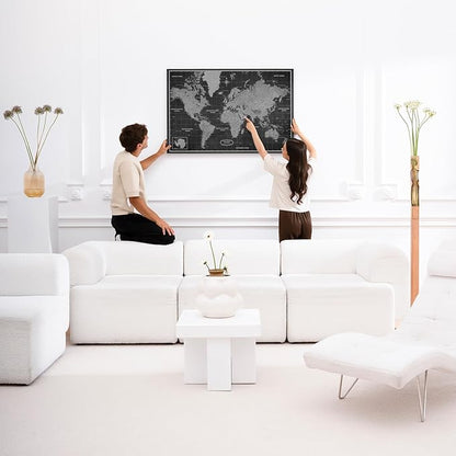 Canvas World Map with Cork Pin Board - English Lettering - Decorative Wall Decoration for All Rooms - Canvas Pictures with World Map Motif (70x50 cm, Pattern 7)