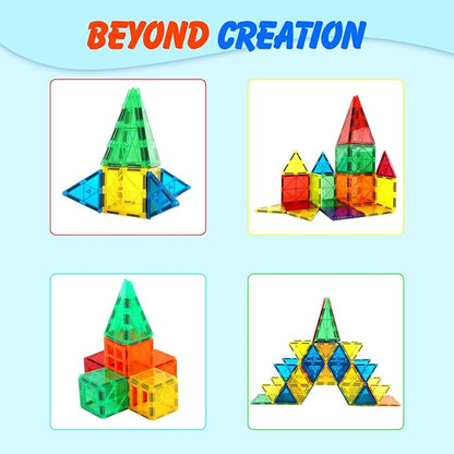 Gemmicc Magnetic Tiles, Deluxe 136 PCS Building Blocks Magnet Toys for Kids,3D Magnet Puzzles Stacking Blocks for Boys Girls,Huge Set with 2 Cars