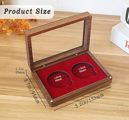 Challenge Coin Display Case Single Coin Display Box Two 1.81" Coin Holder Walnut Wood Coin Box Silver Dollar Coins Storage Box, Coins for Collectors with DIY Adjustable Gasket