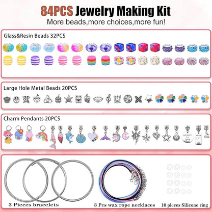 AIPRIDY Charm Bracelet Making Kit,Unicorn Mermaid Crafts Gifts Set Can Inspires Imagination and Creativity,Jewelry Making Kit Perfect Gifts for Girls 5-12 Years Old (84 Pieces)