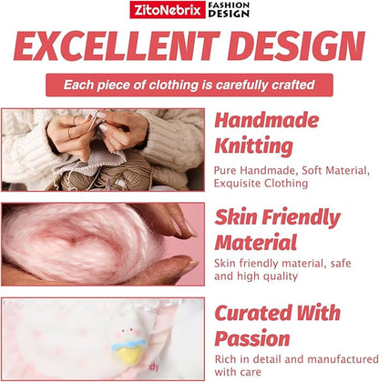Cloth for Doll,4-Piece Clothes Outfit for 17cm ＆ 15cm (NO Doll) - White Shaped Velvet hat + Glasses + White Clothes + Pink Pinafore