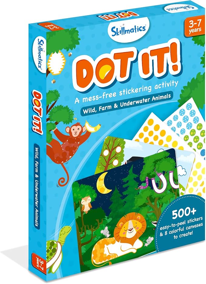 Skillmatics Dot It Sticker Art - Animals, Mess-Free Fun for Kids, 500+ Stickers, Craft Kits, DIY Scrapbooking Activity, Travel Toys, Gifts for Boys & Girls Ages 3, 4, 5, 6, 7
