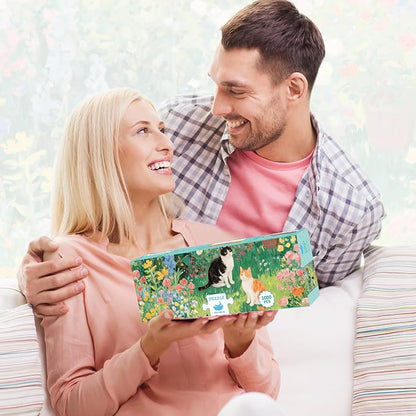 MOMIBOOK Puzzles for Adults 1000 Pieces Jigsaw Puzzles of Floral Cats' Chat Gathering, Oil Painting Image Difficult Challenging Hard Impossible Puzzle Unique Funny Party Christmas Birthday Gifts