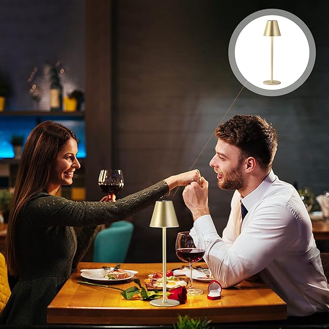 2Pack LED CordlessTable Lamp,4000mAh Rechargeable Battery Desk lamp,3 Level Brightness Night Light, Simple Design, for Couple Dinner/Coffee Table/Restaurant/Bedroom(Champagne Gold 2Pack)