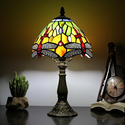 Tiffany Table lamp 8-inch Small Stained Glass lamp in a Vintage Dragonfly Pattern Style can be Used as a Decoration for The Living Room Bedside in The Bedroom or Desk