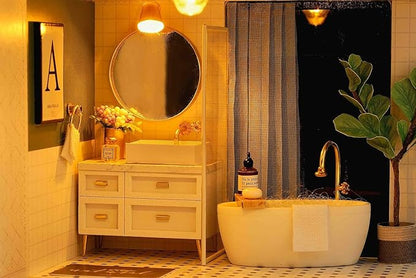CUTEROOM DIY Miniature Dollhouse Kit with Furniture,Wooden Doll House with Music Movement & LED Lights, DIY House Kit Christmas Birthday Gifts - Comfortable Life