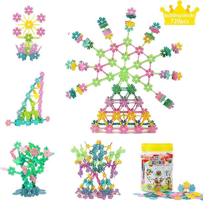 QUN XING STEM Toys Building Blocks Educational Toys 720 Pieces Construction Interlocking Plastic Flake Disc Set Great STEM Toy for Kids 6+ Years Old Boys and Girls