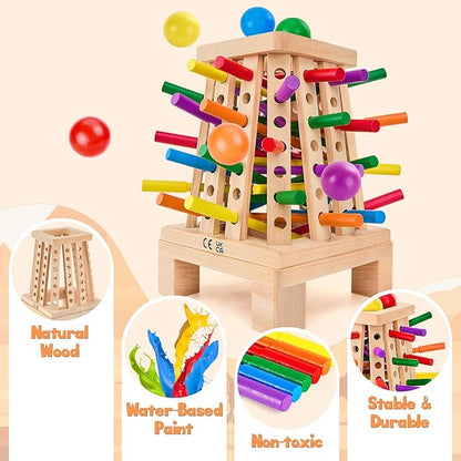 Montessori Board Game for Kids 4-6, Pyramid Wooden Sticks Dice Game, Math Educational, Fine Motor Skills Toy for 3+ Year Olds Girls Boys, Classic Table Game for Family Night