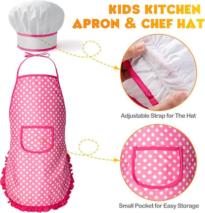 Tigerhu 26PCS Play Kitchen Accessories, Kitchen Pretend Play Cooking Toys w/ Stainless Steel Cookware, Apron & Chef Hat,Pots and Pans Set, Cutting Foods, Great Learning Gifts for Toddler & Boys Girls