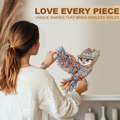 Wooden Puzzles for Adults, Unique Shaped Owl Jigsaw Puzzles,Magic Wooden Jigsaw Puzzles, Gifts for Family or Friends for Any Holiday.(11.4 * 10.4 in 130pcs)