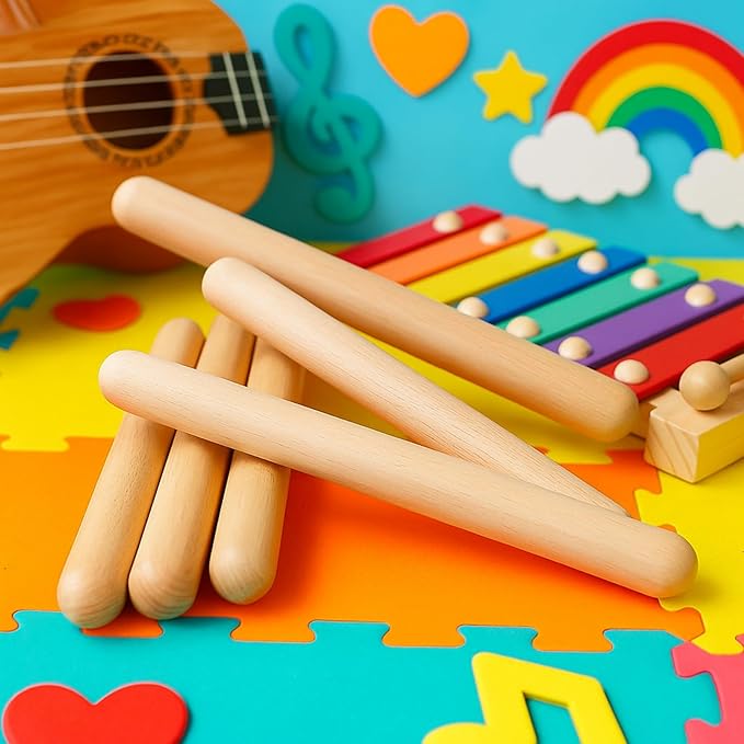 Boao 40 Pcs 8 Inch Music Rhythm Sticks for Kids Bulk, Music Lummi Sticks with Carry Bag, Classical Wood Claves Musical Percussion Instrument Drumsticks Classroom School Perform Show Set