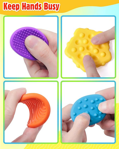 Sensory Fidget Toys for Kids Adults: 16 Pack Textured Silicone Worry Stones for Anxiety Relief, Sensory Stress Toy for Autism Kids Calming, Quiet Small Fidgets for Classroom Prizes