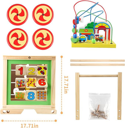 Wooden Activity Cube 6 in 1 Montessori Educational Learning Sensory Toys for 1 Year Old 12-18 Months Boys Girls First Birthday Gifts for Baby Toddler Toys Age 1-2 Bead Maze Shape Sorter Abacus