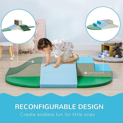 Qaba 6-Pieces Foam Climbing Blocks for Toddlers 1-3 Years, Soft Play Structures for Climb and Crawl, Indoor Kids Baby Activity Play Set, Contemporary