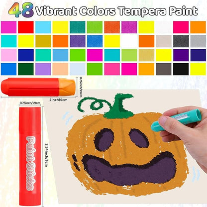 Solid Tempera Paint Sticks 48 Colors, Washable Paint Sticks Bulk, Quick Drying, Non-Toxic, Rainbow Colors Tempera Stick for Kids Toddler, No Mess Art Supplies for Paper Wood Glass Ceramic Canvas