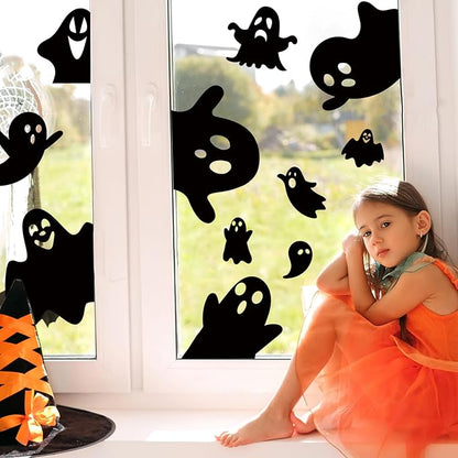 Whaline 9 Sheets Halloween Window Clings Black Ghost Silhouette Reusable Window Decals for Spooky Holiday Haunted House Home School Office Glass Decor