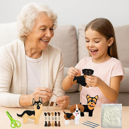 FYXGZZH Kids Beginner Sewing Kit – DIY Stuffed Craft Set with Pre-Cut Felt, Plastic Needle & Embroidery Thread, Educational Arts & Crafts for Boys & Girls Ages 6-12, Dog