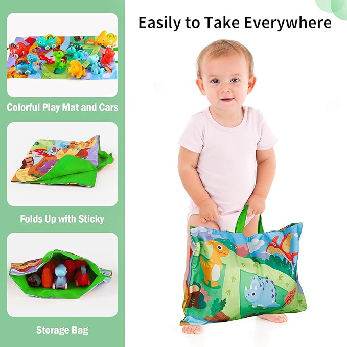 ALASOU 9 PCS Dinosaur Fantastic Creatures Car Toys with Playmat/Storage Bag|Baby Toys for 1 2 Year Old Boy|1st Birthday Gifts for Toddler|1 Year Old Boy Gift for Infant 12 18 Months