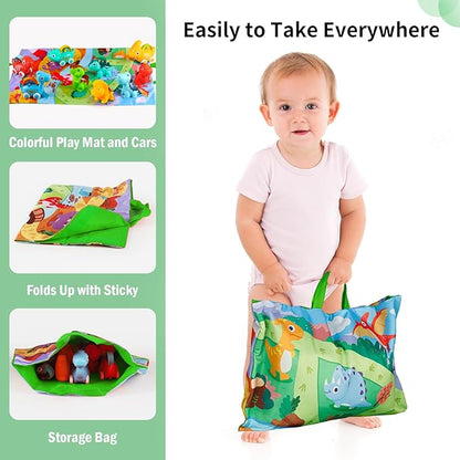 ALASOU 9 PCS Dinosaur Fantastic Creatures Car Toys with Playmat/Storage Bag|Baby Toys for 1 2 Year Old Boy|1st Birthday Gifts for Toddler|1 Year Old Boy Gift for Infant 12 18 Months
