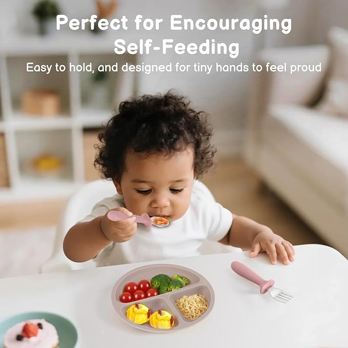 Toddler Spoons and Forks Set, 6 Pack Kids Silverware with Silicone Handle, BPA Free, 18/8 Stainless Steel Children Safe Toddler Utensils, Dishwasher Safe