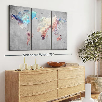 ElephantStock Artistic Touch World Map Multi Piece Canvas - 3 Panel Wall Decor - Map of the World Art - Canvas for the Office and Home - 65" X 42"