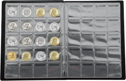 Uncle Paul 200 Pockets Coin Albums - 43x42 mm/1.7x1.6 inch Pocket Black Coin Book 10 Pages Coin Collection Holder Letter Size Coin Storage Book CS0220BK