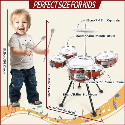 TWFRIC Toy Drum Kit for Kids 3-5 Upgraded Toddler Rock Drum Set with 5 Drums Musical Instrument Toys for 3 4 5 Year Old Boys Girls Gifts 4-6