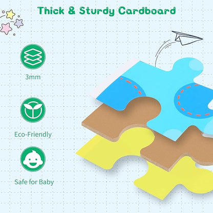 FLYINGSEEDS 6 Packs Parent-Child Themed Wooden Jigsaw Puzzles for Toddlers Ages 1-3, Level-Up Puzzles for Beginner, Montessori Learning Toys Preschool Family Activity for Kids Ages 2-5