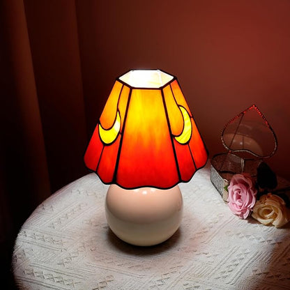 Mushroom Lamp Tiffany Stained Glass Moon lamp Cute Small Bedside Table Lamps for Living Room Home Decor,Girls Women Birthday Christmas Thanksgiving Day Gift,Red
