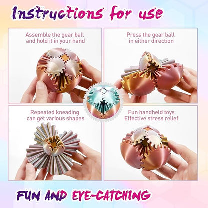 Gear Ball-3D Printed Gear Sphere,3D Printed Spin Ball Cube Fidget Toy,The Steampunk Whirling Wonder Fidget Ball Toy (Candy Rainbow)