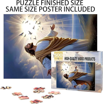 500 Pieces, Jesus. Premium Quality Wooden Puzzle,Intellectual Challenge, Stress Relieving Puzzle, Relaxing Family Activities, Decoration and Holiday Gifts.Size: 20.5x15 in