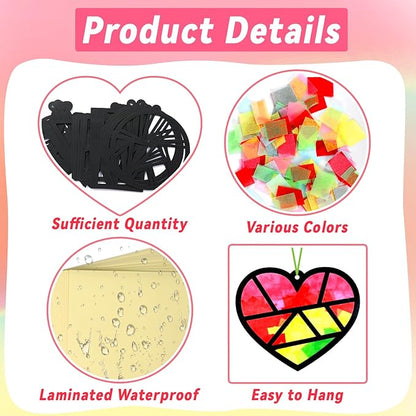 Qyeahkj 36 Set Geometric Shapes Suncatcher Crafts for Kids DIY Star Window Tissue Paper Craft Kit Triangle Heart Hanging Decor for Summer School Home Activity Art Project Birthday Party Favor Gift