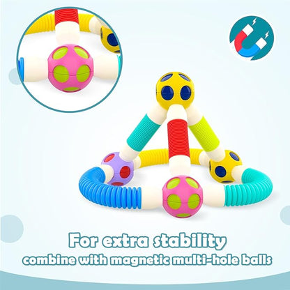 nicknack 2 in 1 Magnetic Blocks Building Toys for Kids, Toddler Boy Toys 3 4 5 Years Old, Preschool STEM Educational Montessori Toys - Magnet Pop Tubes & Balls - Birthday Gift for Boys Girls Age 3-5