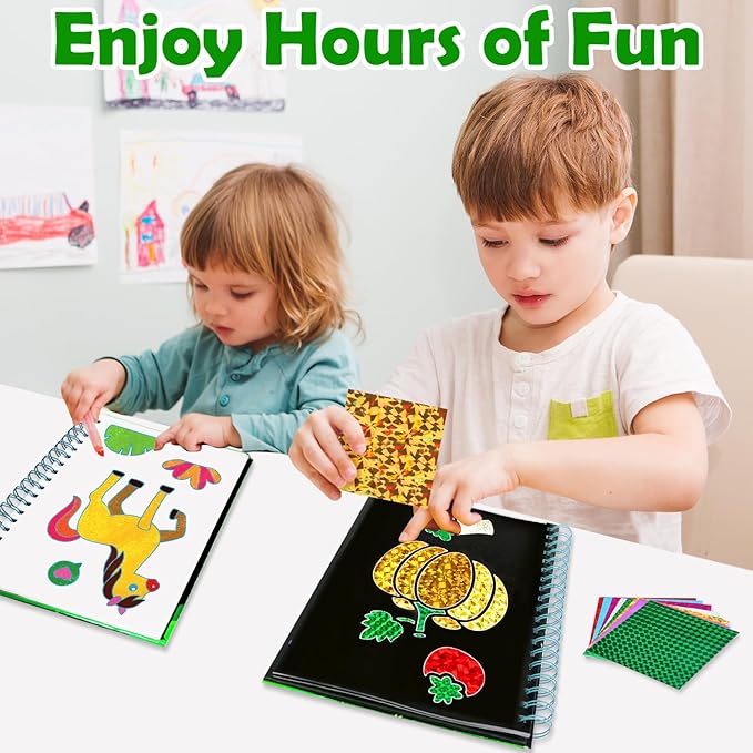 pigipigi Art Craft Activity for Kids: Foil Art Farm DIY Toy Kit, No Mess Creative Travel Supply Set, Idea Birthday Christmas Valentine Gift for Girl Boy Children 3 4 5 6 7 8 9 Year Old