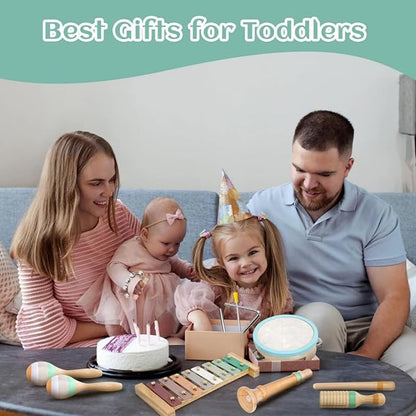 CREPRO Kids Musical Instruments, Orff Wooden Musical Toys for Toddlers 3+, Natural Colors Percussion Instruments Set, Kids Preschool Educational Birthday Gifts