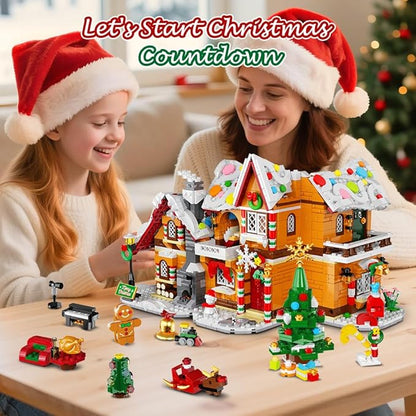 HOGOKIDS 2025 Advent Calendar Gingerbread House Mini Building Set with Light, 24 Days Countdown 3 Style Christmas Village Blocks Toy with Xmas Tree, for Adults Kids Boy Girls Ages 10+