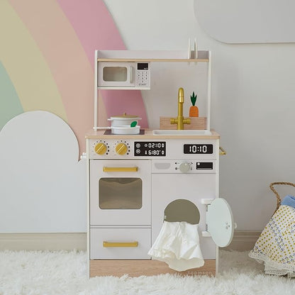 Teamson Kids Little Chef Lake Tahoe Smart Play Kitchen with Washing Machine, Oven, Microwave & Ample Storage, Neat & Compact Healthy Play for Age 3+, White