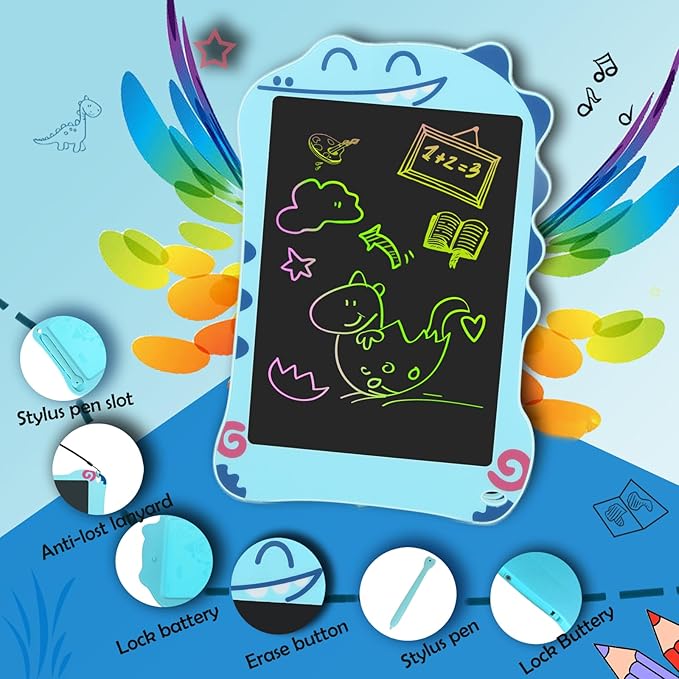LCD Writing Tablet Dinosaur Toys for Boys Kids, Colorful Toddler Blue Toys Drawing Board, Educational Children Toy, Doodle Pad for 3 4 5 6 7 8 Year Old Boy Kid Birthday Party Christmas Gifts,8.5inch