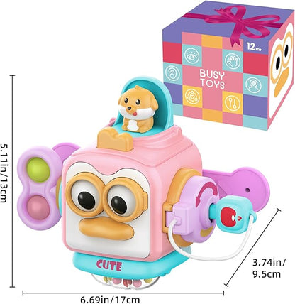 Montessori Toys For 1 Year Old Girl Gifts，Travel Activities Busy Board Cube Montessori Toys For 1 Year Old ，Sensory Toy For One Year Old Girl Birthday Gifts，Learning Fine Motor Skills Baby Toy