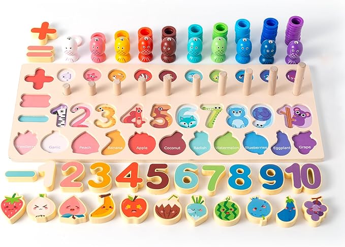 Learning Toys for Kids Includes Wooden Magnetic Fishing Game Shape Sorter Shapes Puzzle Counting Math That Combine Learning and Play Montessori Toys for 1 to 6-Year-Old Boys Girls Toddlers