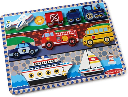 Melissa & Doug Vehicles Wooden Chunky Puzzle (9 pcs), Educational Screen Free Activity for Toddler, Preschoolers And Kids Ages 2+- FSC Certified