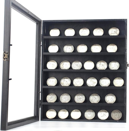 Challenge Coin Display Wall Mount, Military Coin Display Box with Removable Shelf, Poker Chip Holder, Lockable Cabinet Rack Stand